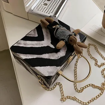 Zebra Mønster Box Design Pu Læder Crossbody Taske til Kvinder Mode skuldertaske Punge og Håndtasker 2021 Designer Taske Kæde Taske