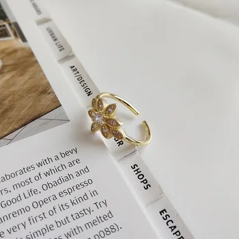 ElfoPlataSi Ægte 925 Sterling Sølv Blomst Triangle Square CZ Åbne Finger Ring For Kvinder Mode Sølv 925 Smykker