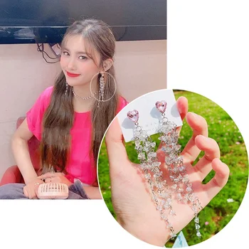 MENGJIQIAO 2020 koreanske Stor Krystal Kærlighed Hjerte Kvast Lang Drop Øreringe Til Kvinder, Piger Mode Smykker Pendientes Brincos