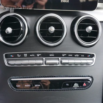 Bil Styling Carbon fiber til Mercedes Benz C-Klasse GLC X253 Aircondition CD-Panel Knapper Klistermærker Auto Interiør Tilbehør