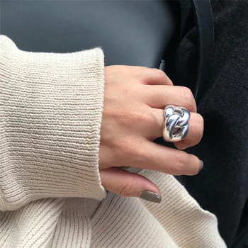 RUIYI Ægte Ægte 925 Sterling Sølv Uregelmæssige Ring Minimalistisk Kvindelige Bred Part Ringe Til Kvinder, Mode, Fine Smykker, Ringe