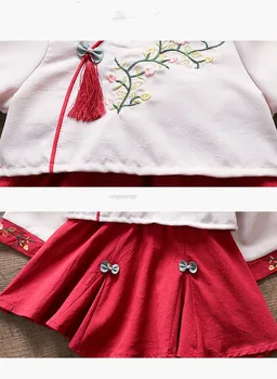 Forår/Efterår Piger Dress New Style Cheongsam To-stykke Børns Retro Hanfu Nederdel Baby Prinsesse Kjole