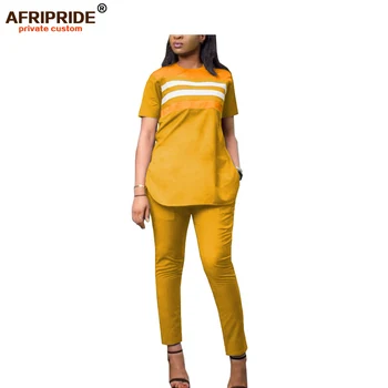 2019 afrikanske tøj til kvinder, to-delt outfits trykte shirts og toppe+ankara bukser, korte ærmer med lommer AFRIPRIDE A1926008