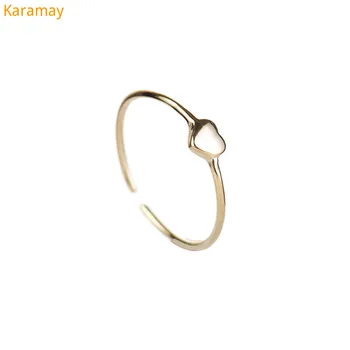 Simple Kvindelige Lille Hjerte Justerbar Ring Mode 925 Sterling Sølv Kærlighed Ring Søde Guld Farve Løfte Vielsesringe For Kvinder