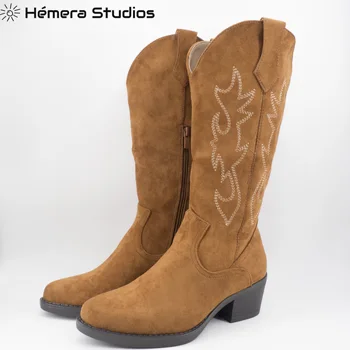 Hemera Studios høje støvler dame vinter 2020 cowboy stil støvler camperas dyreprint lynlås julefrokost