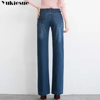 Vintage Brede Ben Jeans Store Pockrt Løs Vasket Høj Talje Denim Bukser 2018 Lange Jeans til Kvinder Pantalon Femme black Dark Blue