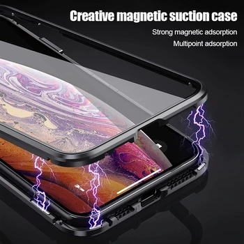 360 Magnetisk Metal Phone Case For iphone-11 pro max Dobbelt Side Glas Til iphone X XR XS MAX 7 8 6S plus 9H hærdet glas Cover
