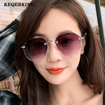2020 Ny Gradient Solbriller Kvinder Luksus Mærke Uindfattede solbriller Dame Retro Overdimensionerede Klart Rammeløse Nuancer UV400