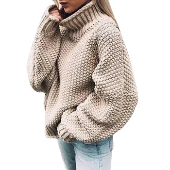 Womens Sweater Fra Strikket Den Rullekrave Skulder Casual Solid langærmet Pullover Toppe Springere, Efterår, vinter