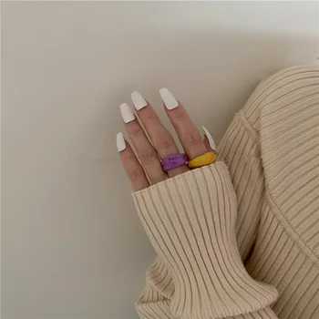 AOMU 7PCS Korea Mode Farverige Harpiks Geometriske Uregelmæssige Åbne Ringe til Kvinder, Fest, Bryllup Smykker Sæt Ring