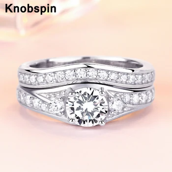 Knobspin Classic 925 Sterling Sølv Sæt Vielsesringe For Kvinder Med Højt Kulstofindhold Diamant Part Fine Smykker Engros