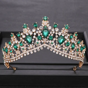 Sølv farve Guld Barok Crystal Tiaras Bryllup Crown Rhinestone Diademer Dronning Kvinder Hår Smykker Brude Hår Tilbehør