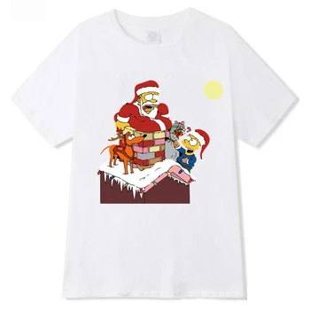 The Simpsons Julegaver Sommer T-shirt Trykt kortærmet for Mennesket Sjove Santa Claus T-shirt til Mænd