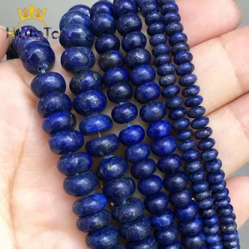 Naturlige Lapis lazuli Rondelle Sten Perler Runde Løs Spacer Perler Til smykkefremstilling af Armbånd Charms Tilbehør 15