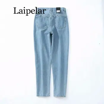 LaipelarVintage damer boyfriend jeans for kvinder, mødre højtaljede jeans, casual blå blyant bukser koreanske streetwear denim bukser