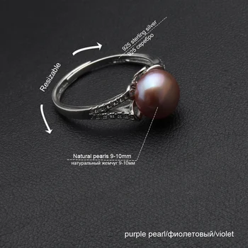 Bryllup black pearl ringe til kvinder,ægte 925 sterling sølv smykker piger bedste gave justerbar naturlige ferskvands perle ring