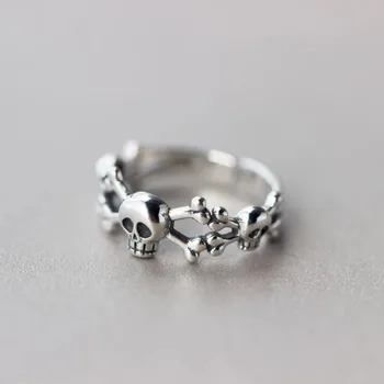 Ægte 925 Sterling Sølv Minimalistisk Geometriske kraniet Runde Åbning Ring For Kvinder Sød Part Fine Smykker Gave