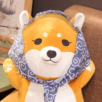Anime Piger At Bære Tørklæde Shiba Inu Hunde Plys Legetøj Blød Tegnefilm Dyr Udstoppet Legetøj Smil Akita Hund Pude Dukke Til Julegave