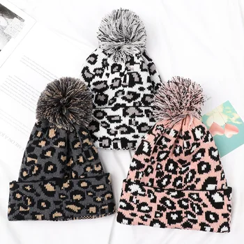 2020 Nye Fashion Vinter Efterår Huer Hat Leopard Print Akryl Fibre Kvinder Hat Bløde Pels Pom Poms Gul Hvid Pink Grå