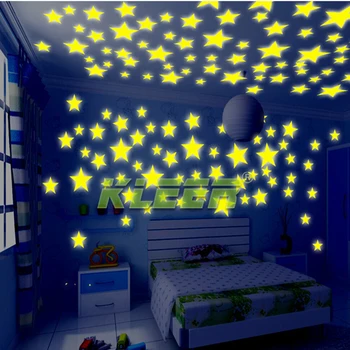Nye Hot 100pcs 3D Stjerner Glow In The Dark Selvlysende Selvlysende Plastik Wall Stickers Hjem Indretning Til Børn Værelser