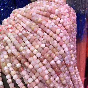 Små Facetterede Perler Naturlige Sten Perler Pink Opal Square Sektion Løse Perler til smykkefremstilling-Halskæde-Armbånd-4mm