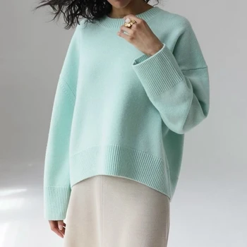 Women ' s Classic Løs Sweater, Pullover O-hals Lange Ærmer Strik Trøje Kvindelige Solid Jumpere Solid Grundlæggende Sweater, Tøj 2020