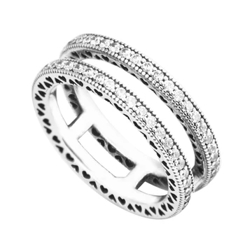 925 Sterling Sølv Ring Kvindelige Dobbelt Hjerter vielsesringe for Kvinder Mode Smykker anillos mujer Gratis Fragt