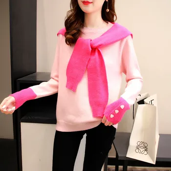 Fashion new løs koreansk stil vilde strikket sjal casual pullover sweater