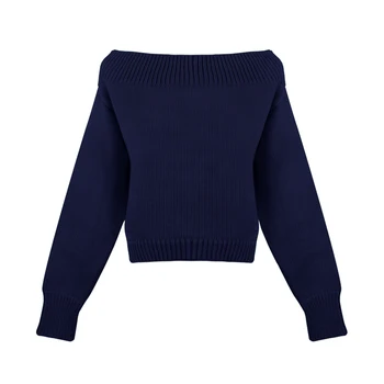 Sexet off skulder split strikket beskåret sweater kvinder at strikke trække femme ribbet kant Afgrøde top vinter Kontrast pullover C-188