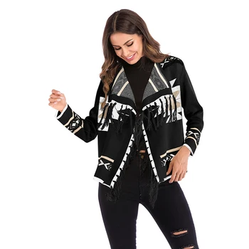 Kvinder Casual Bomuld Stribede Cardigans Kvindelige Efteråret Sweater Kvinder Streetwear Geometriske Print Coat Sweater Overdele Talever