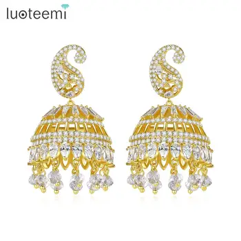 LUOTEEMI Indien Style Drop Øreringe til Kvinder Cubic Zircon Fashion Statement Krystal Smykker Bryllup Part Jul Brincos Gave