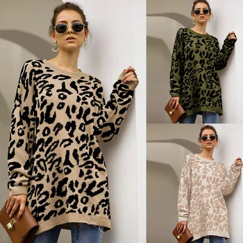 Vinteren Strikket Oversize Sweater Kvinder Leopard Cashmere Kvindelige Plus Size Pullovere 2019 Efterår og Vinter Fashion Kvinder Sweater