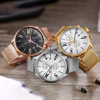 MINI FOKUS - Mænds virksomhed ur, kalender vandtæt, metal bælte, enkle design, luksuriøs atmosfære