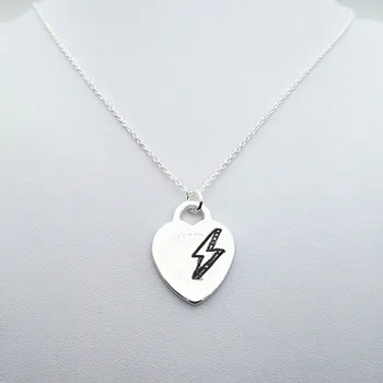 1: 1 sterling sølv 925 klassiske lyn hjerte-kortet damer halskæde smykker ferie gave