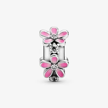 2020 HOT Nye 925 Sterling Sølv Perler Pink Daisy Blomst Klip Charms passer Oprindelige Pandora Armbånd DIY Kvinder Smykker