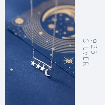 Modian Ægte 925 Sterling Sølv Geometrisk mønster, Stjerner Og Måne Kort Neckalce for Kvinder Choker Kæde Luksus Smykker Bijoux