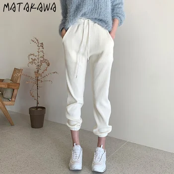 MATAKAWA Slim Fløjlsbukser Straight Bukser koreanske Smarte Grundlæggende højtaljede Kvinde Bukser Komfortable Snor Casual Bukser Kvinder