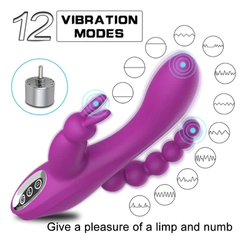 12 Hastighed Rabbit Dildo Vibrator Sex Legetøj For Kvindens Vagina, Klitoris Massager G-Spot Stimulator Anal Perler Butt Plug Sex Produkter