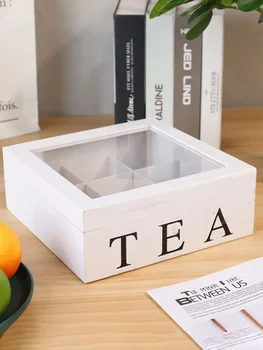 Træ Te Box Med Låg, 9-Rum Retro Stil Og Te Taske Opbevaring Holder Arrangør For Køkkenskabe Hjem Køkken Box