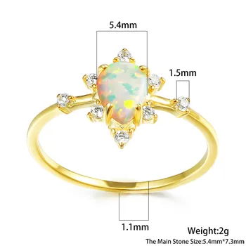 Søde Kvindelige Hvid Ild Opal Ring Minimalistisk Sølv Gul Guld Dråbe Vand Engagement Ring Løfte Kærlighed Vielsesringe For Kvinder