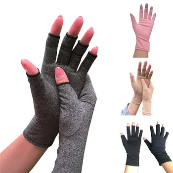 1 Par Anti-Arthritis Pain Relief Handsker Mænd Kvinder Halv Finger Terapi Handsker Bomuld Elastisk Kompression Handsker, Vanter Holdbar