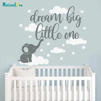 Dream Big Lille Citat Baby værelse decal Søde Baby Elefant Cloud-Stjernede Børnehave Indretning Barn Værelse Tapet BA823