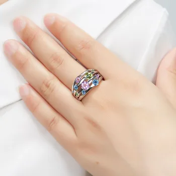 Naturlig Gemstone Sølv Ringe 925 Solid Silver Vielsesringe Farverige Krystal Ringe Oprindelige Design Udsøgt Forlovelsesringe