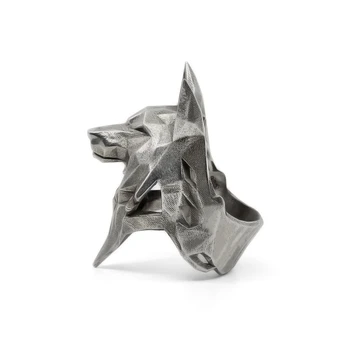 Origami Dyr Ulven Ring 316L Rustfrit Stål Finger Ringe Til Mænd Punk Fasion Smykker Gave for Mænd