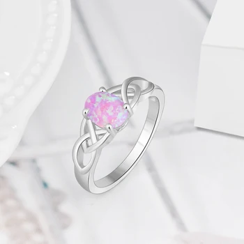 925 Sterling Sølv fingerring med Ovale Pink Opal Flettet Ring Bryllup forlovelsesringe for Kvinder Fine Smykker (Lam Hub Fong)