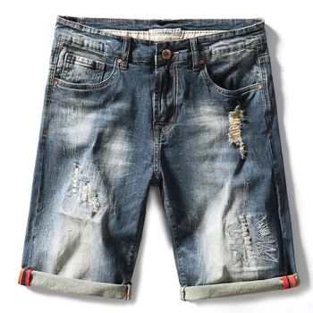 Kun Engros (ikke sælge 1 stykke)tøjmærke Kvalitet Herre Rippet Denim Shorts i Bomuld Jeans Shorts Bukser Stor Størrelse 28-44