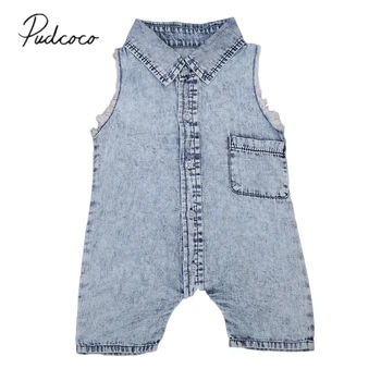 Citgeett Denim Nyfødte Baby Sparkedragt uden Ærmer Spædbarn Dreng Pige Jumpsuit Tøj Outfit 0-24M