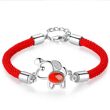 Nye Røde Reb 925 Sterling Sølv Farve Armbånd Til Kvinder Hund Form Ruby Gemstone Armbånd S925 smykker Hånd Kæde Fine Smykker