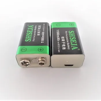 6stk/masse 9V 1180mAh lithium-ion-batteri 6F22 USB-genopladelige batteri detektor toy genopladeligt batteri gratis fragt
