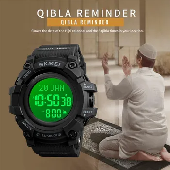 SKMEI Slamic Muslimske Kompas Multifunktionelle Bøn Retning Indikation Sport Ure, Elektroniske Gummi LED Digital armbåndsur